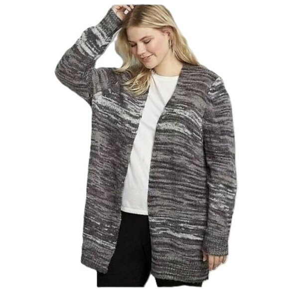 Lane Bryant Space Dye Oversized Cardigan Sweater Cozy Grey Open Front SZ 14/16 - Picture 1 of 14